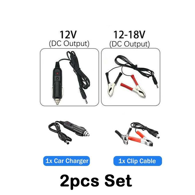 2pcs Clip Cable 12-18V + Car Port 12V DC Connectors